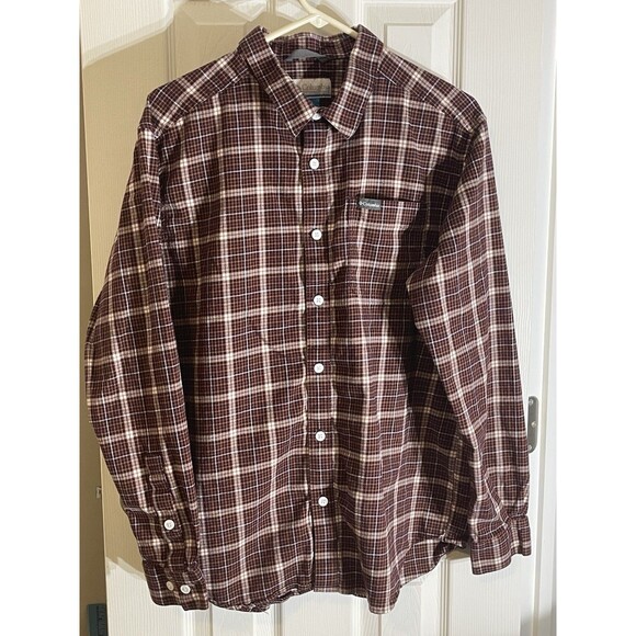 Columbia Sportswear Shirt Mens Large Red White Plaid Long Sleeve Button Down - Picture 1 of 12